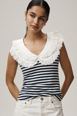 Maeve Ruffle Collar Tank Top In Blue