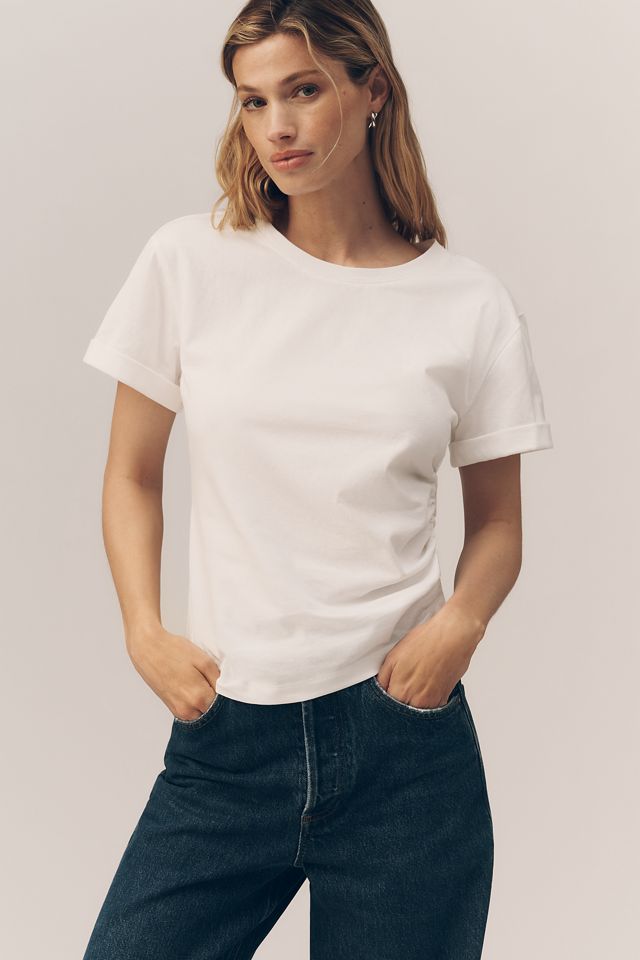 By Anthropologie Cotton Ruched Asymmetric Tee #1