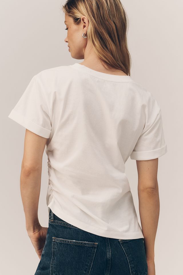 By Anthropologie Cotton Ruched Asymmetric Tee #3