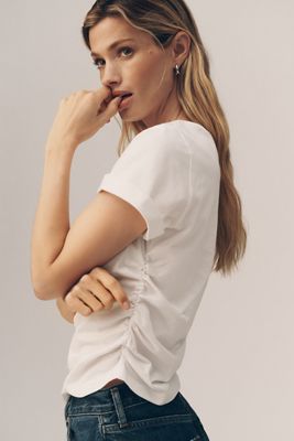 By Anthropologie Cotton Ruched Asymmetric Tee