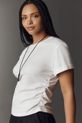 By Anthropologie Cotton Ruched Asymmetric Tee