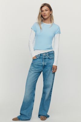 By Anthropologie 100% Cotton Ruched Asymmetric Tee