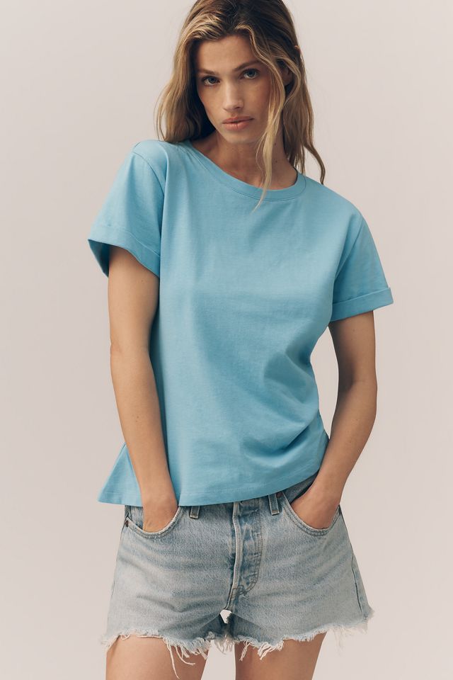 By Anthropologie 100% Cotton Ruched Asymmetric Tee #1