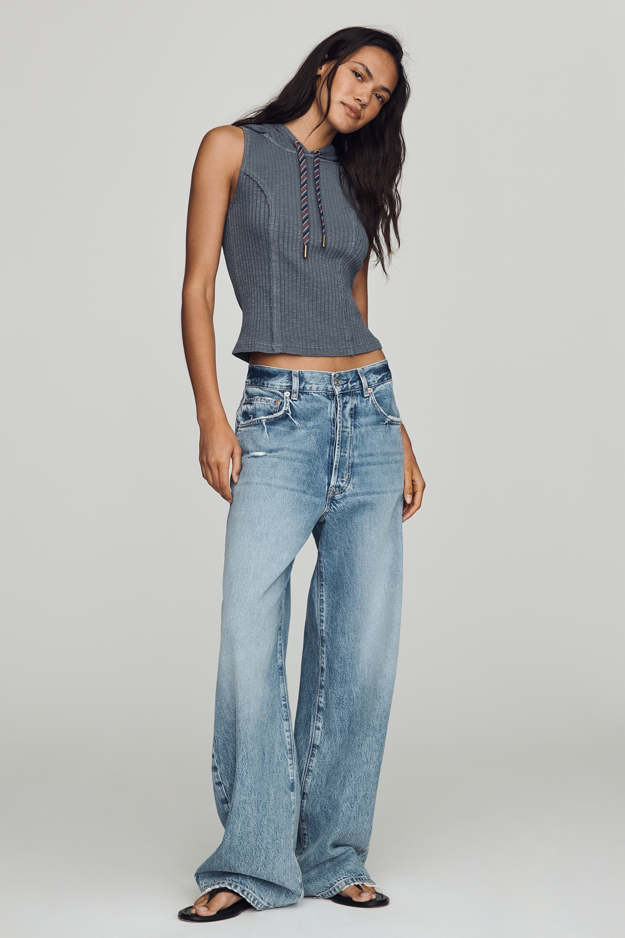 Pilcro Cotton Ribbed Hooded Halter Tank