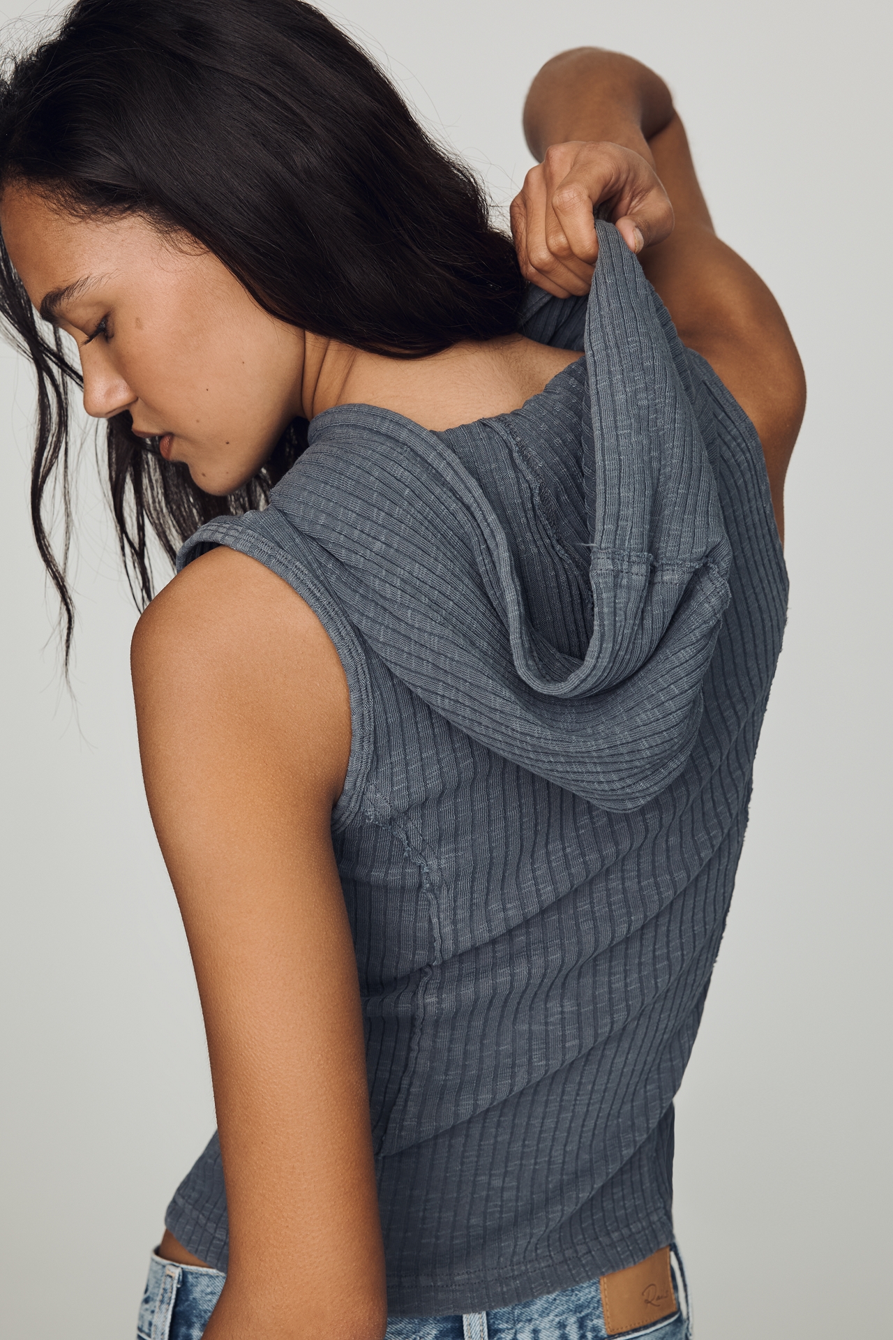 Pilcro Cotton Ribbed Hooded Halter Tank