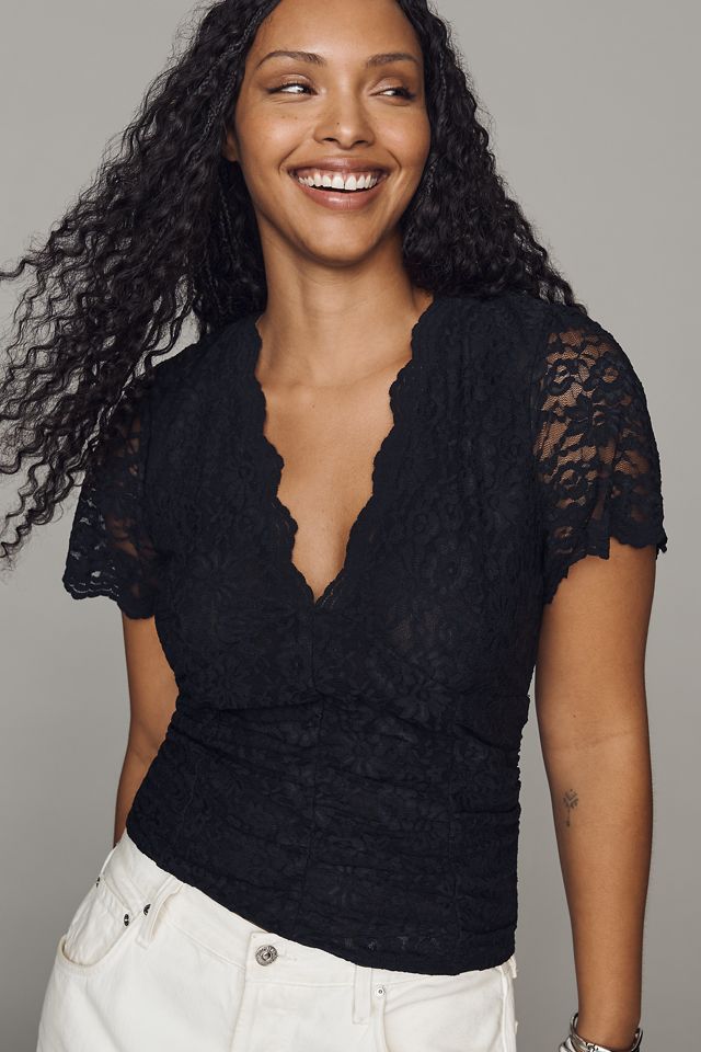 By Anthropologie Plunge Lace Tee #4