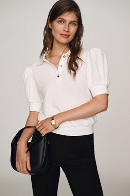 Maeve Puff-Sleeve Collared Top