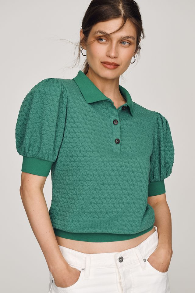 Maeve Puff-Sleeve Collared Top #1