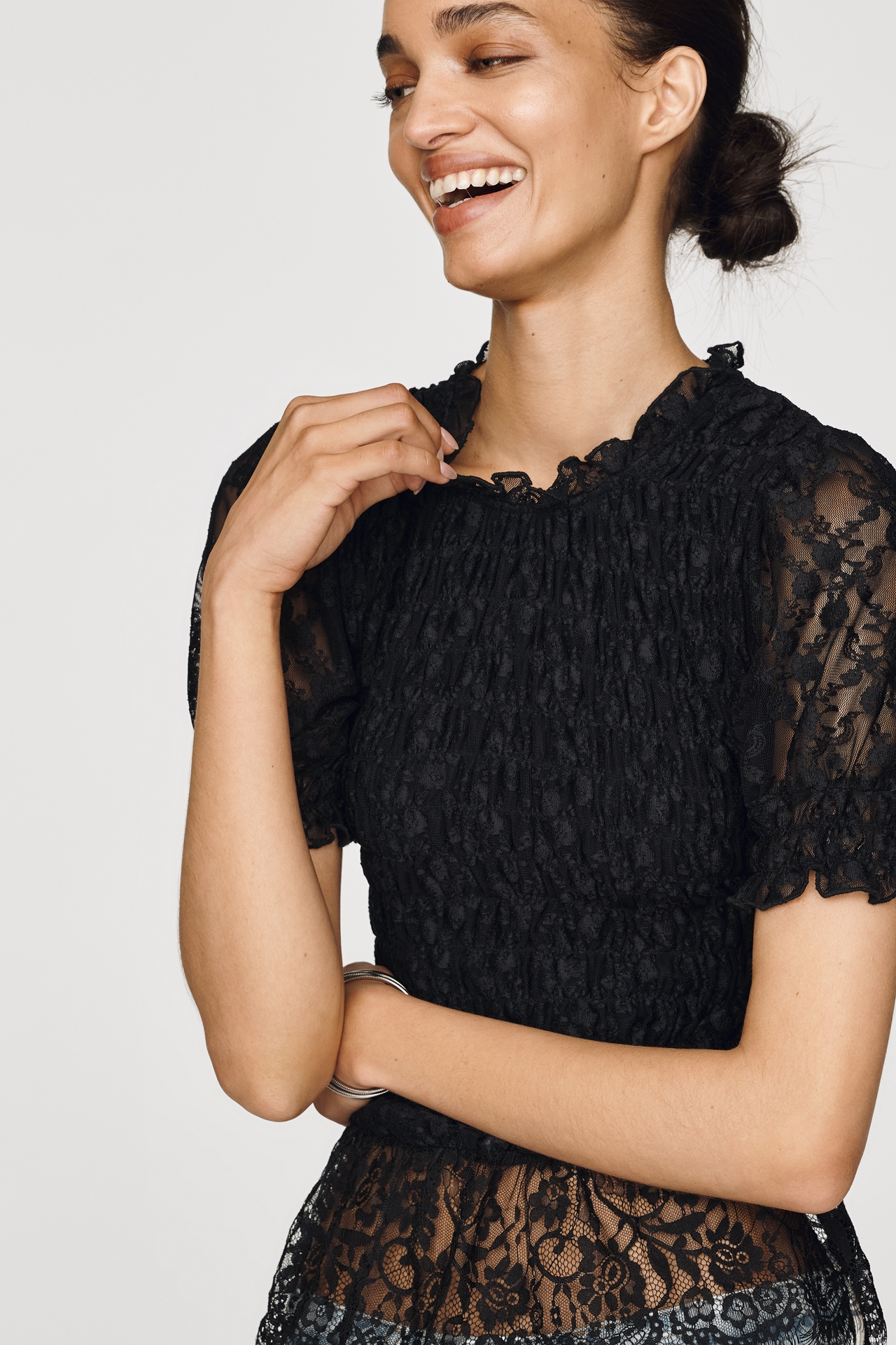 By Anthropologie Lace Peplum Top