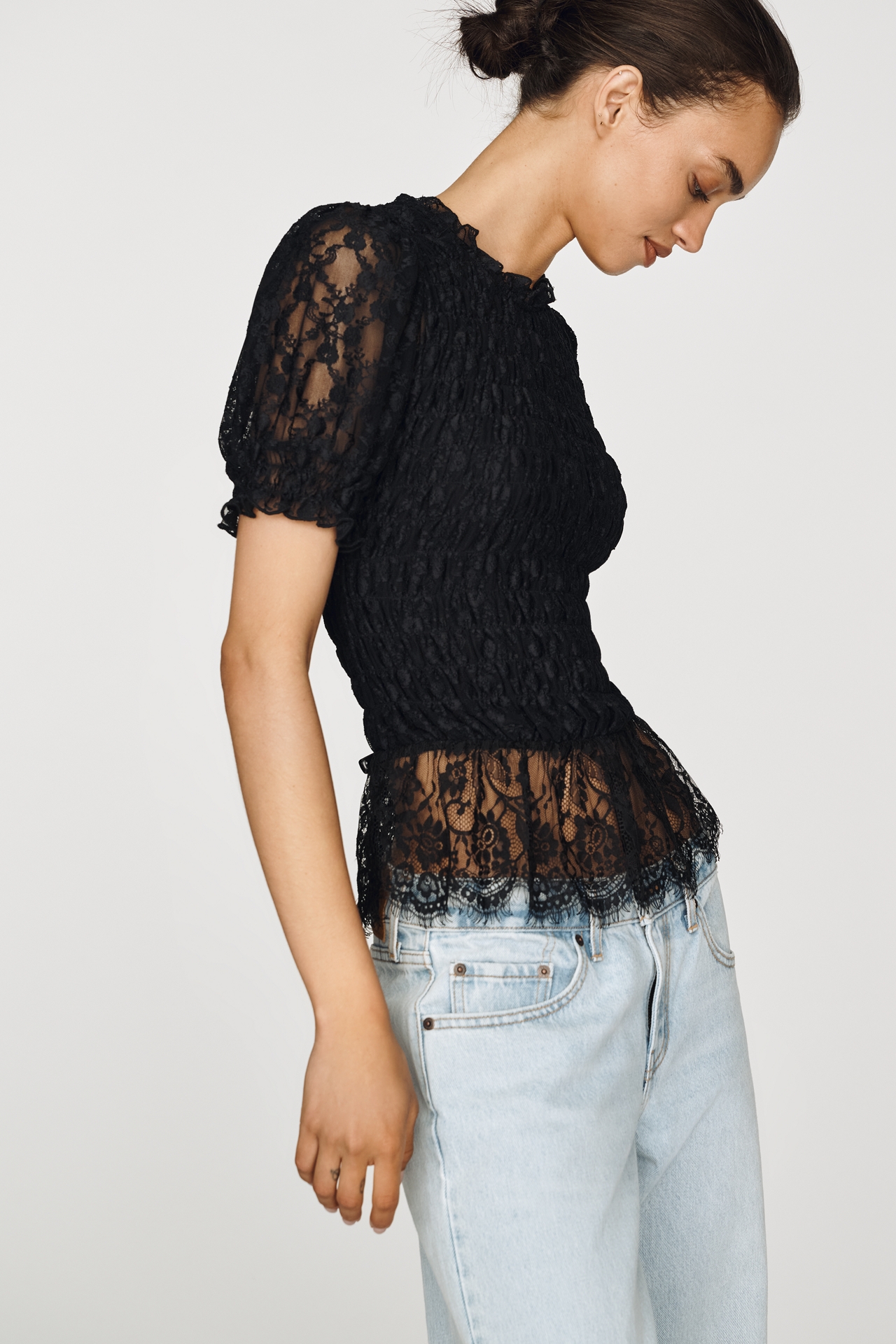 By Anthropologie Lace Peplum Top