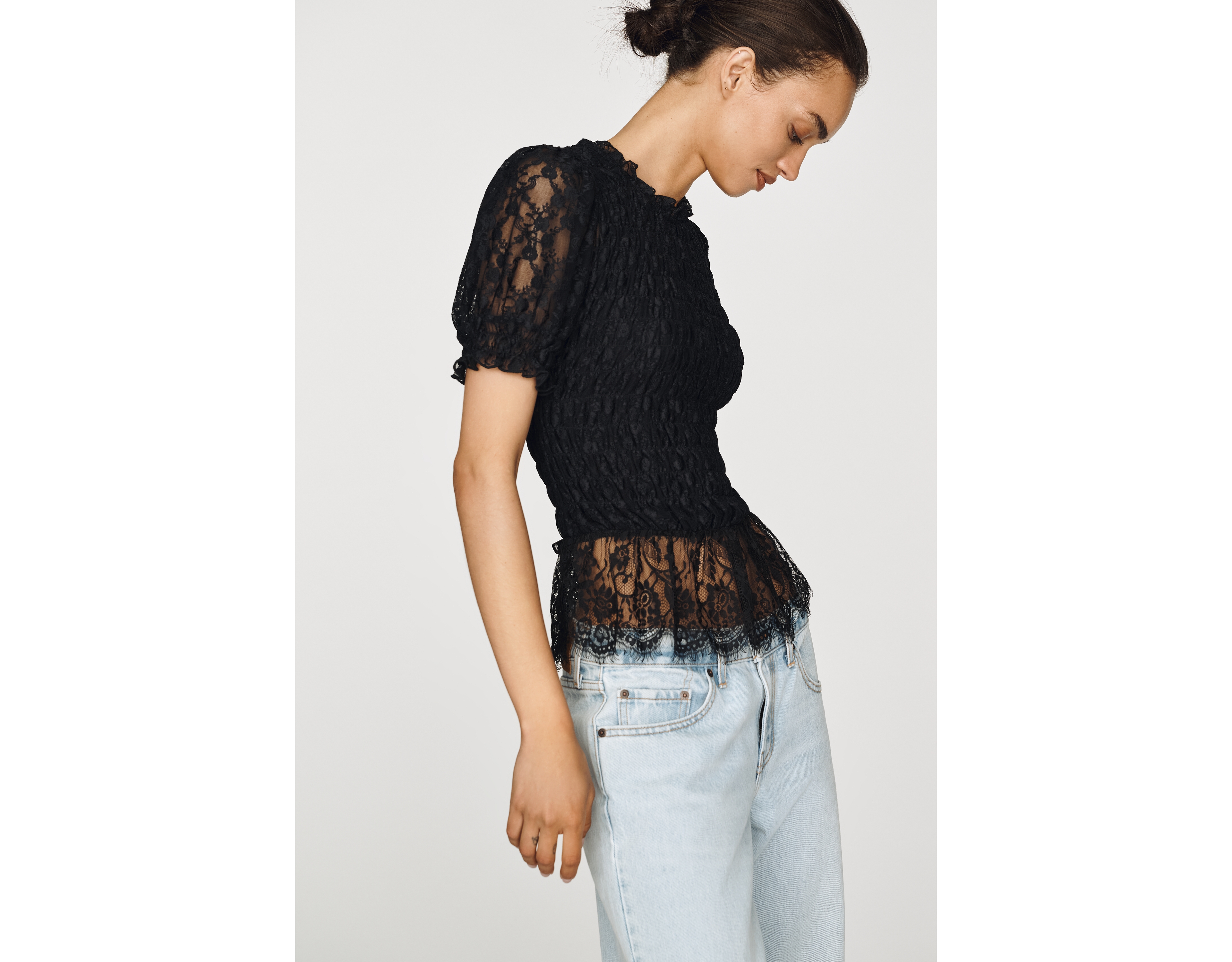 By Anthropologie Lace Peplum Top