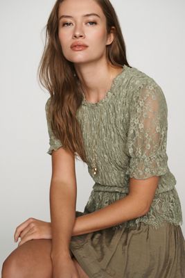 By Anthropologie Lace Peplum Top