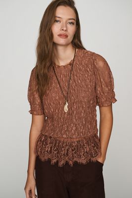 By Anthropologie Lace Peplum Top