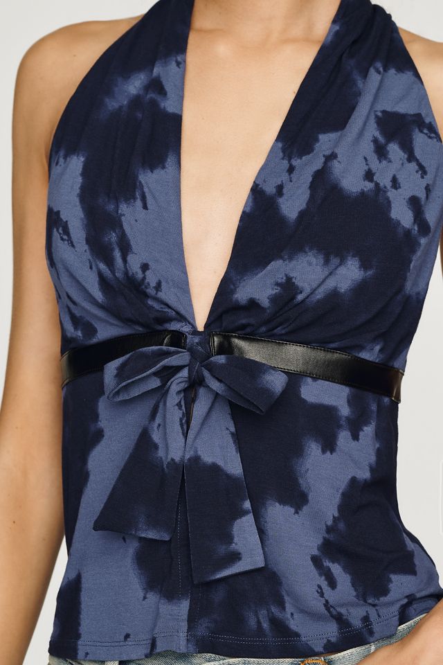 By Anthropologie Faux-Leather-Trim Halter Top #2