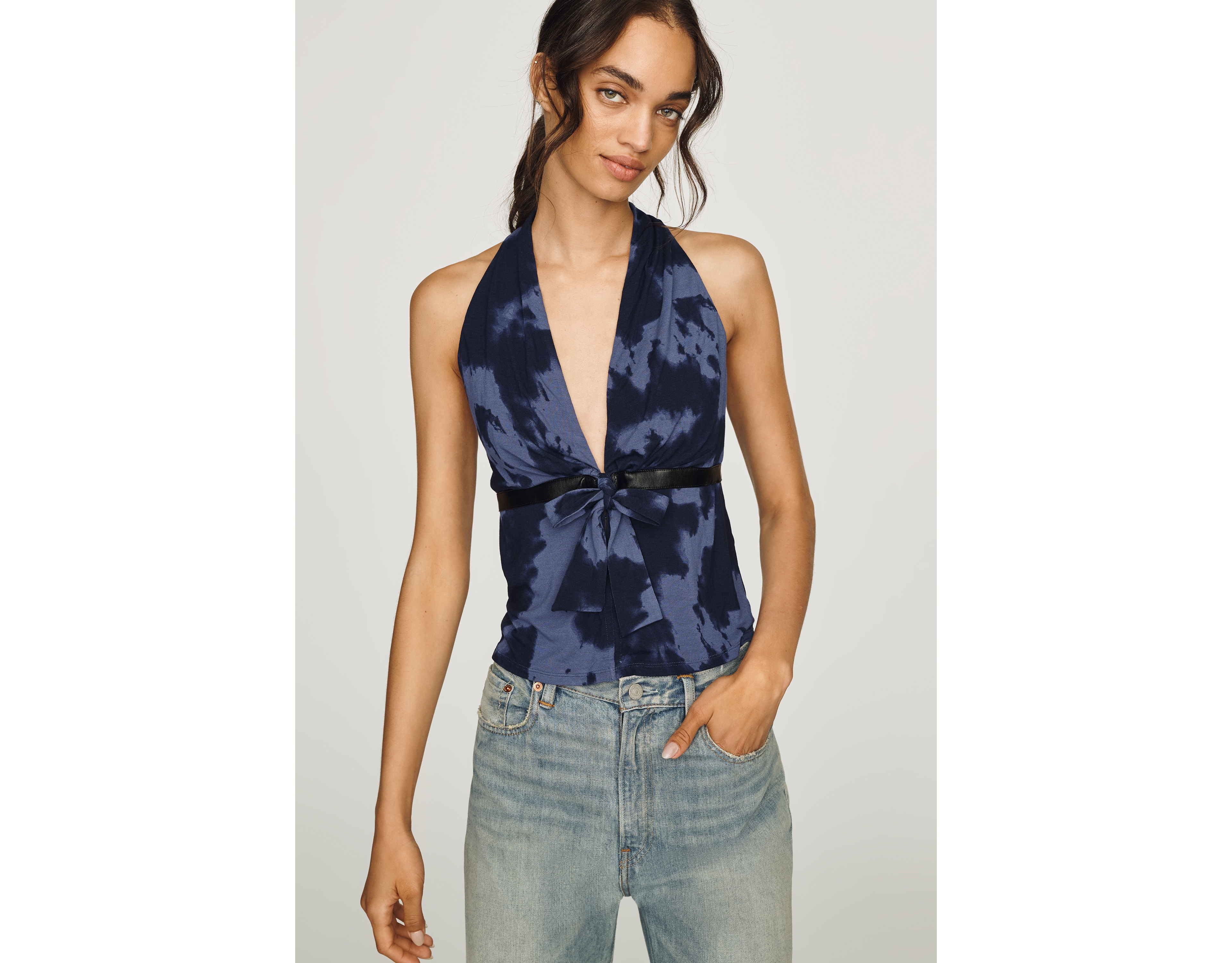 By Anthropologie Faux Leather Trim Halter Top