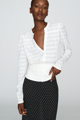 Maeve Market Day Shirred Long-Sleeve Top