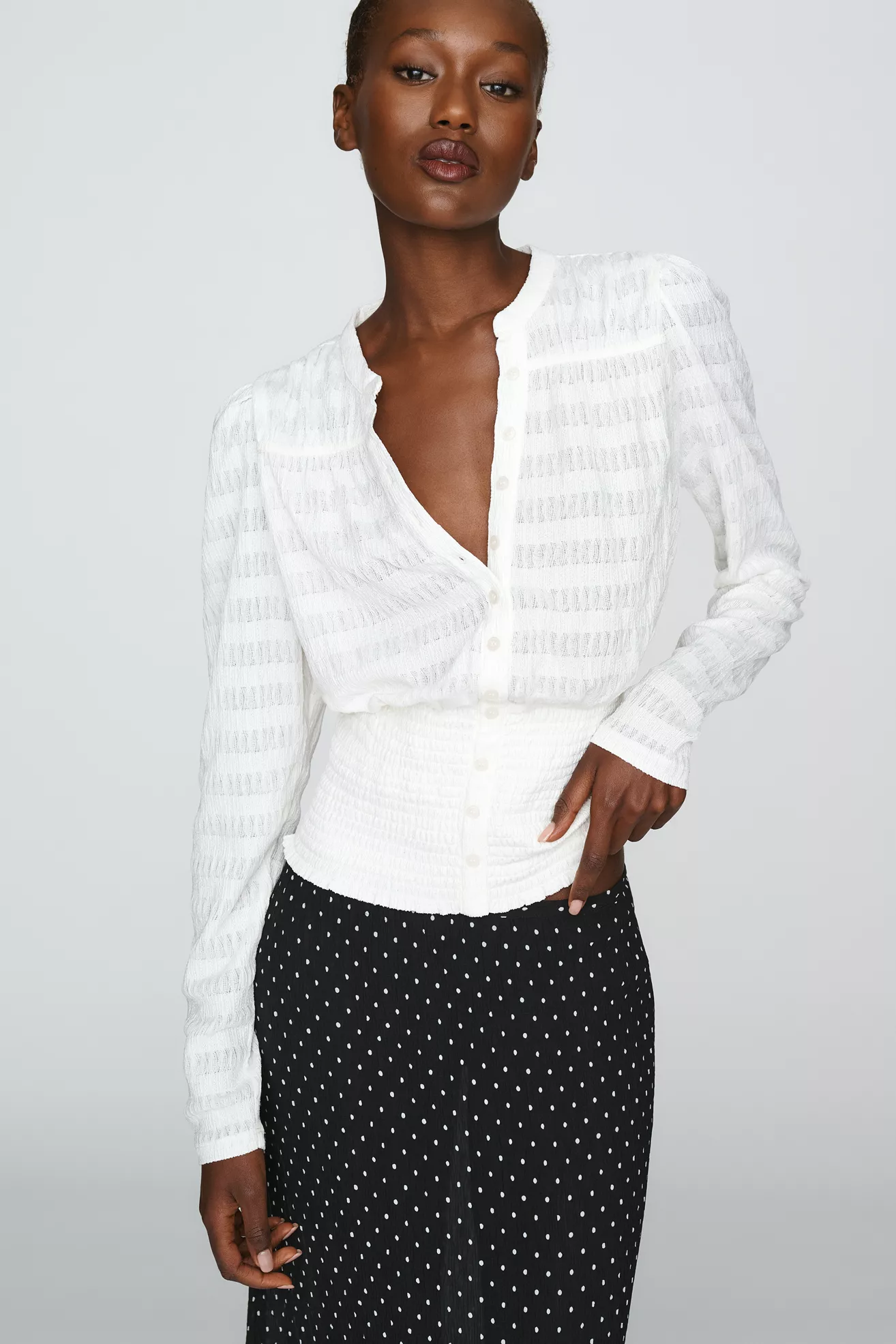 Maeve Market Day Shirred Long-Sleeve Top