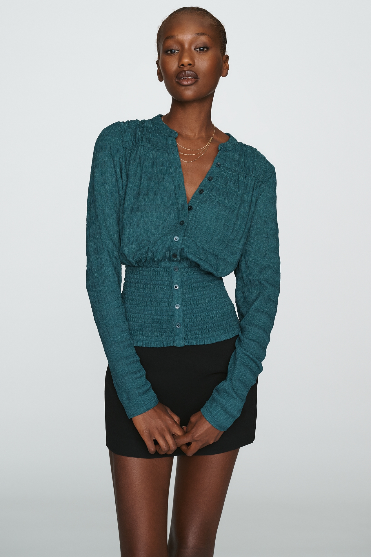 Maeve Market Day Shirred Long-Sleeve Top