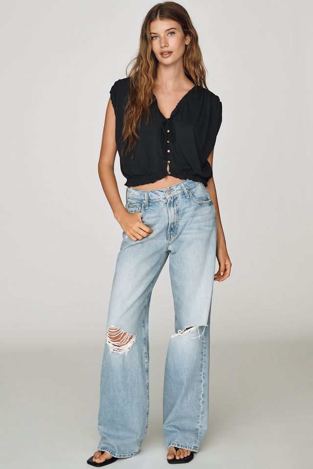 By Anthropologie Silken Cropped Button-Front Blouse #1