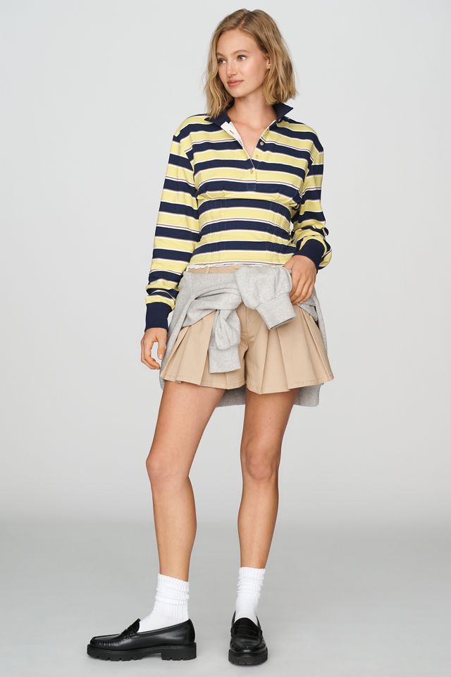 Maeve Lace-Trim Corset Long-Sleeve Polo Top #3