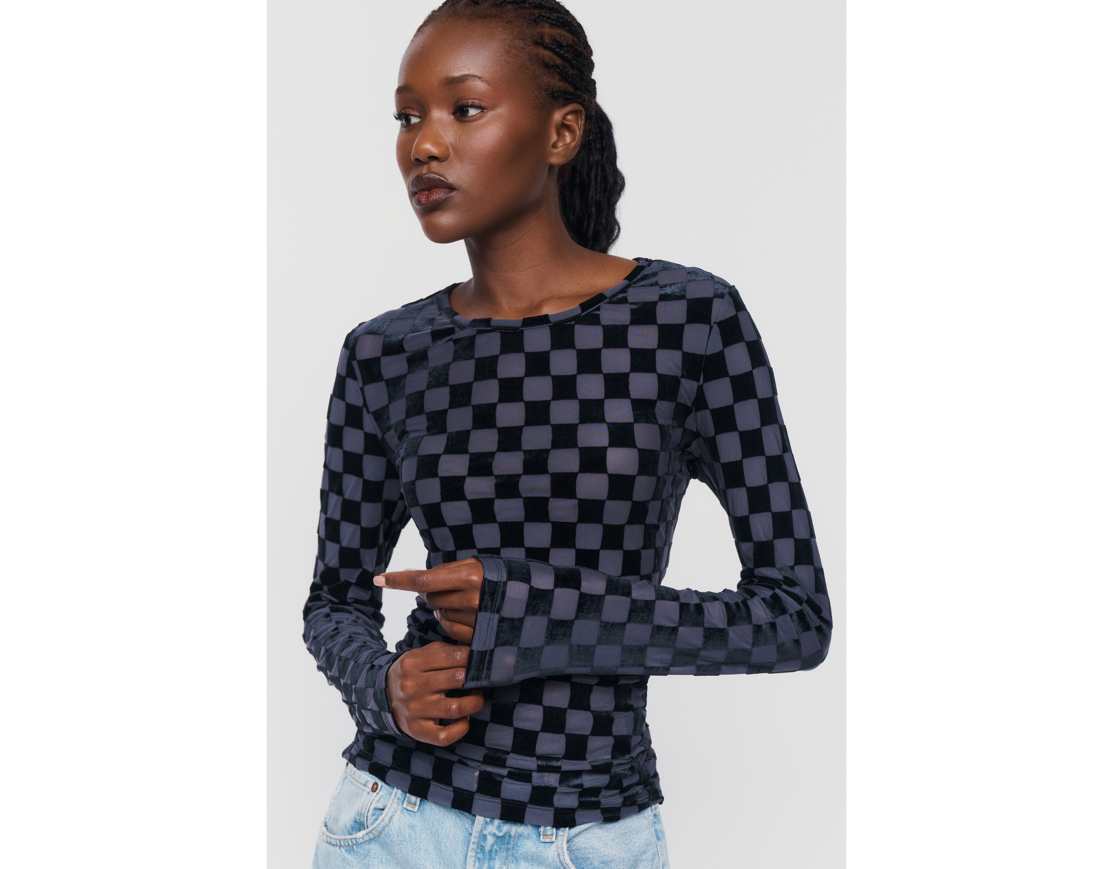 By Anthropologie Long Sleeve Checkered Top