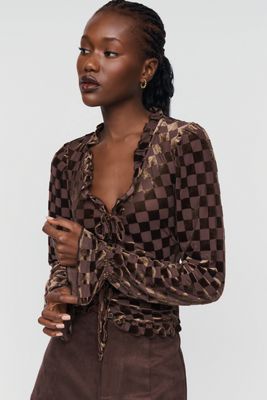 Cardigan à carreaux floqué By Anthropologie