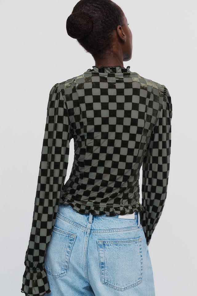 By Anthropologie Checkered Flocked Cardigan  #3