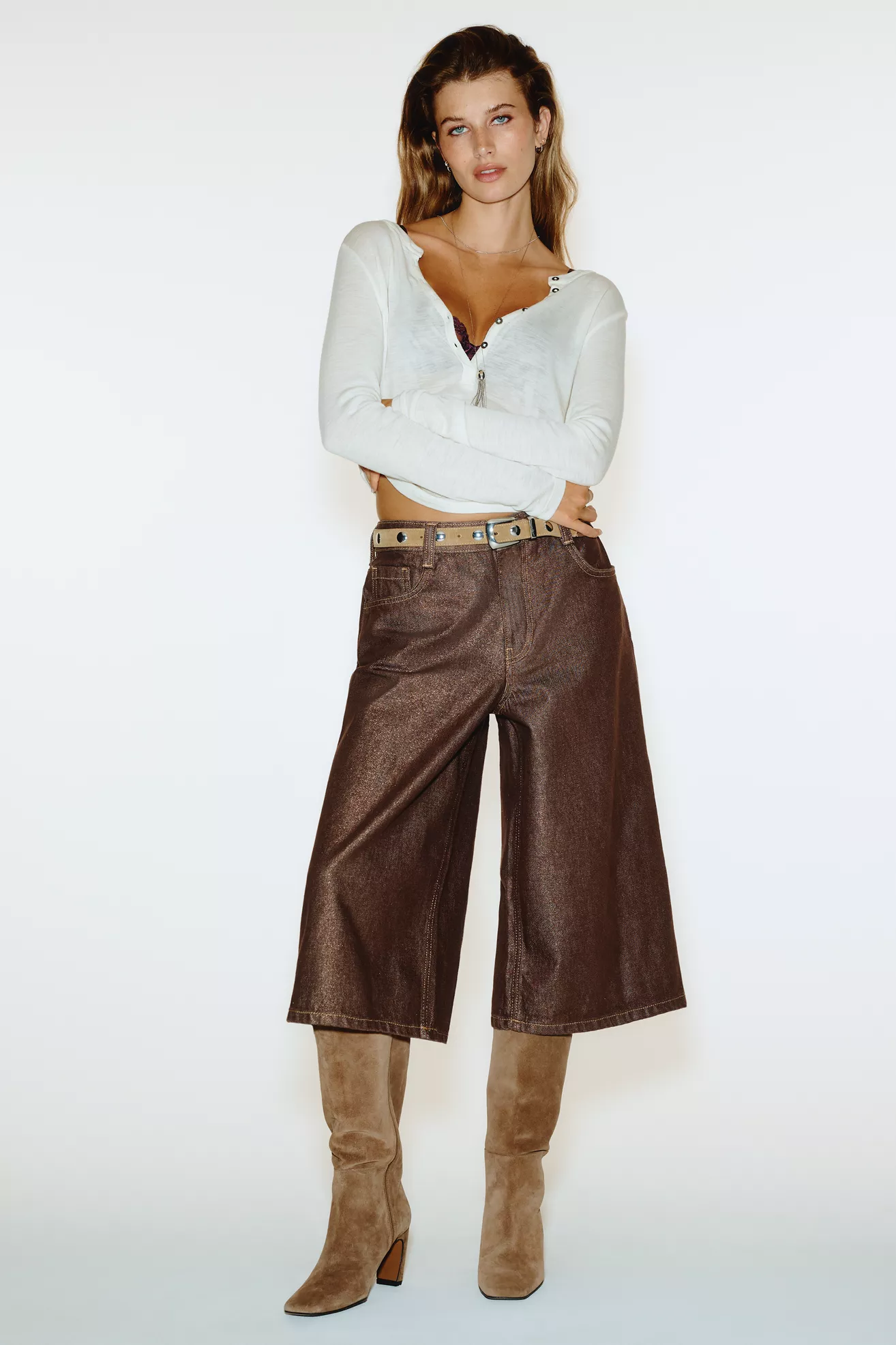 Pilcro Andie 100% Wool Tissue Weight Henley Top