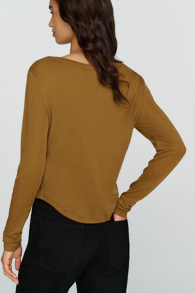 Pilcro Andie 100% Wool Tissue Weight Henley Top #1