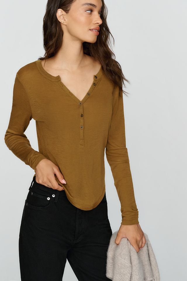 Pilcro Andie 100% Wool Tissue Weight Henley Top #2