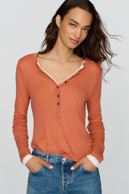 Pilcro Andie 100% Wool Tissue Weight Henley Top