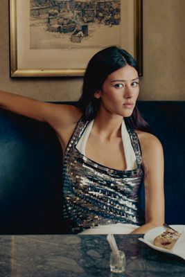 By Anthropologie Sequin Chainmail Halter Top
