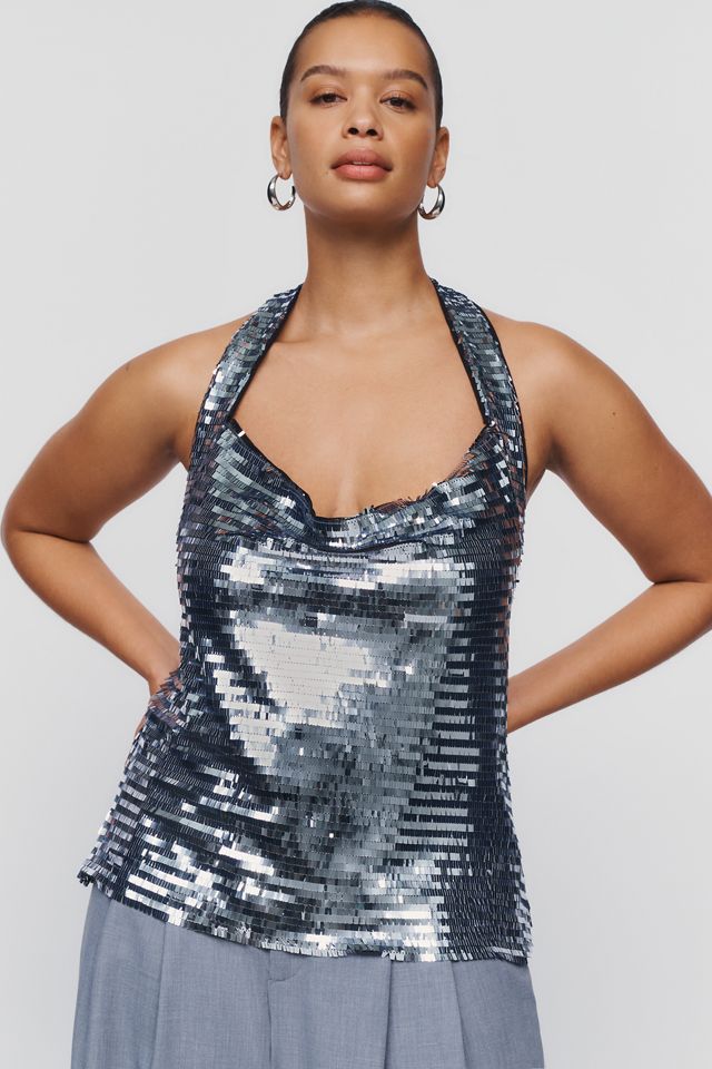 By Anthropologie Sequin Chainmail Halter Top #5