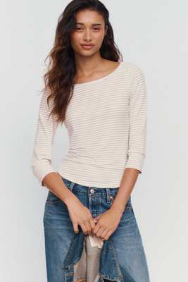Pilcro Lurex Stripe Boatneck Top by Anthropologie