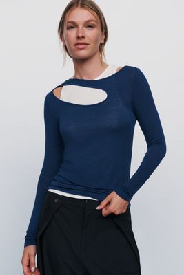 By Anthropologie Cashmere Blend Layered Cutout Top