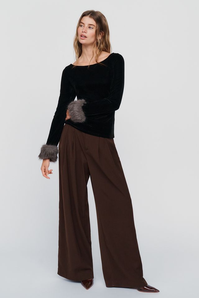 Maeve Velvet Faux Fur Cuff Crew Neck Top #1
