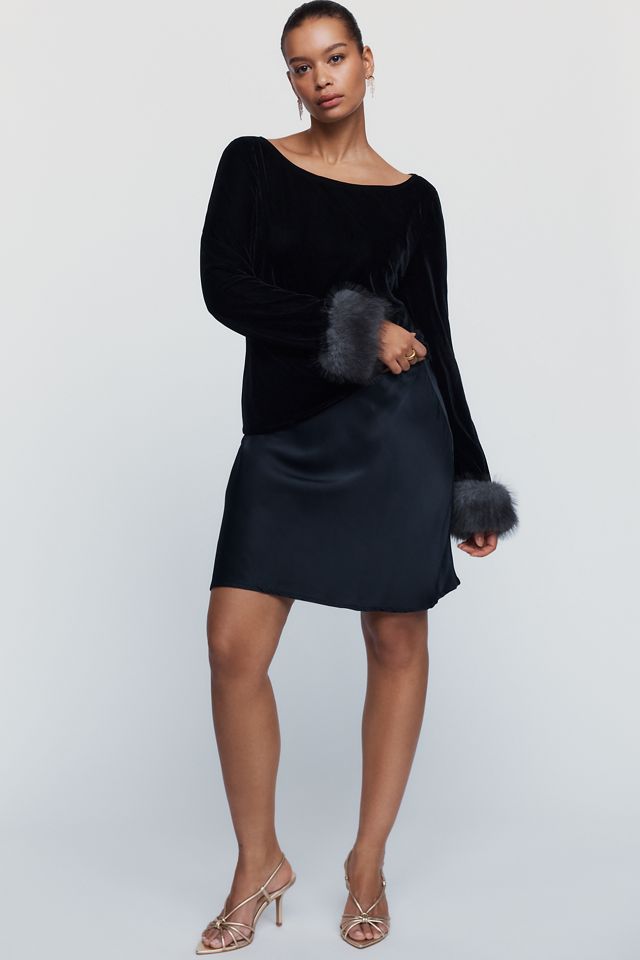 Maeve Velvet Faux Fur Cuff Crew Neck Top #1