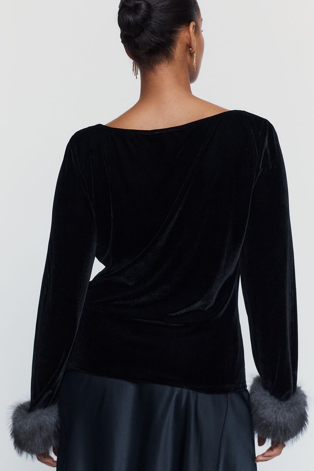 Maeve Velvet Faux Fur Cuff Crew Neck Top #2
