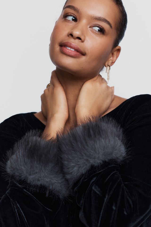Maeve Velvet Faux Fur Cuff Crew Neck Top #3