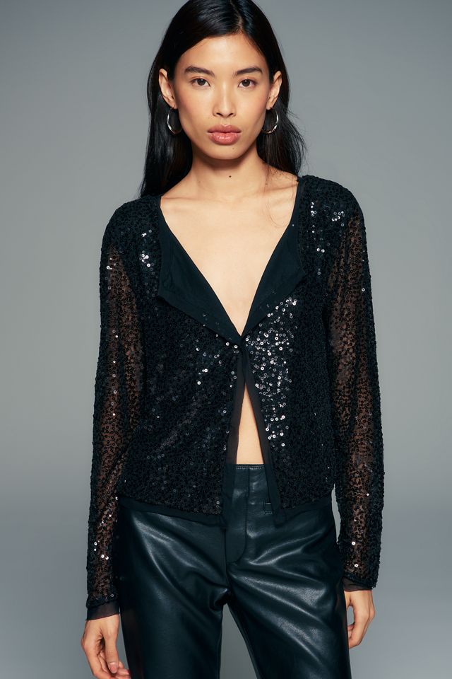Maeve Sequined Stretch Knit Cardigan #1