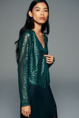 Maeve Sequined Stretch Knit Cardigan