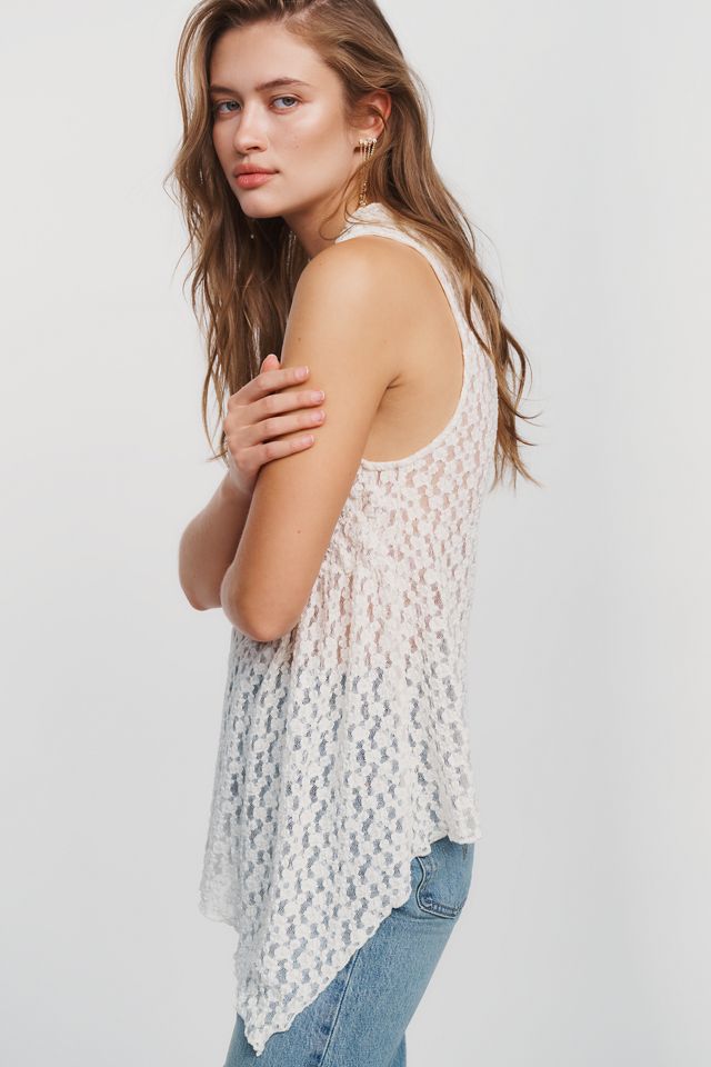 Maeve Sheer Lace Asymmetrical Top #1