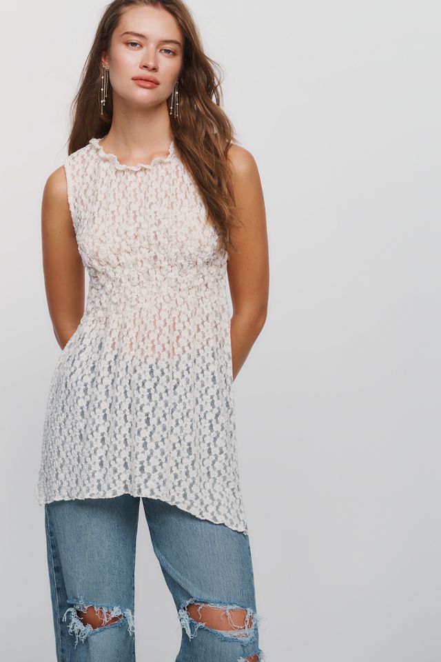 Maeve Sheer Lace Asymmetrical Top #2