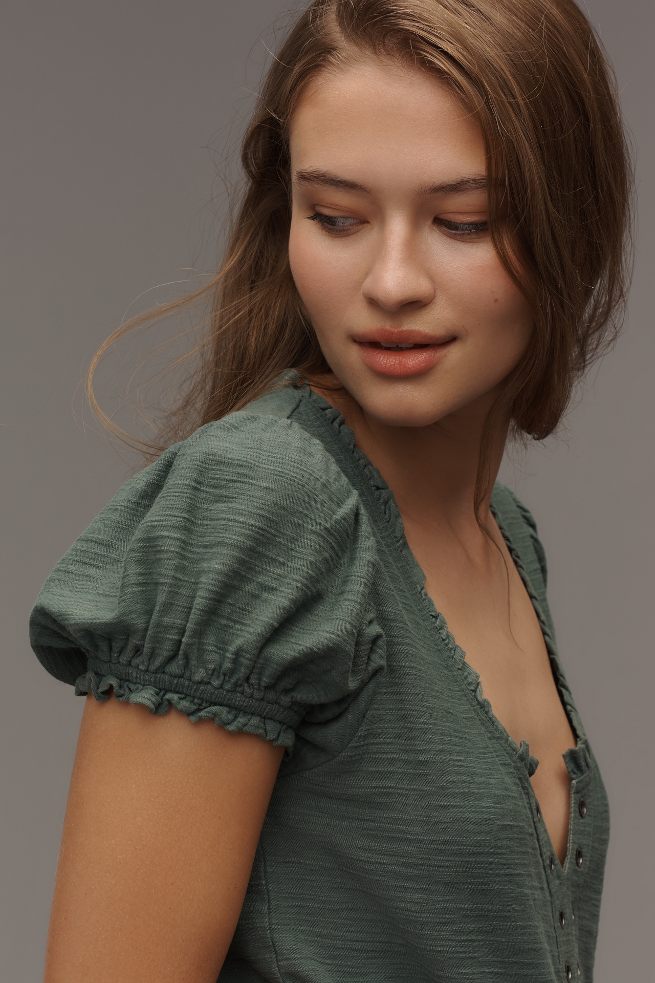 Pilcro Puff-Sleeve Grommet Top