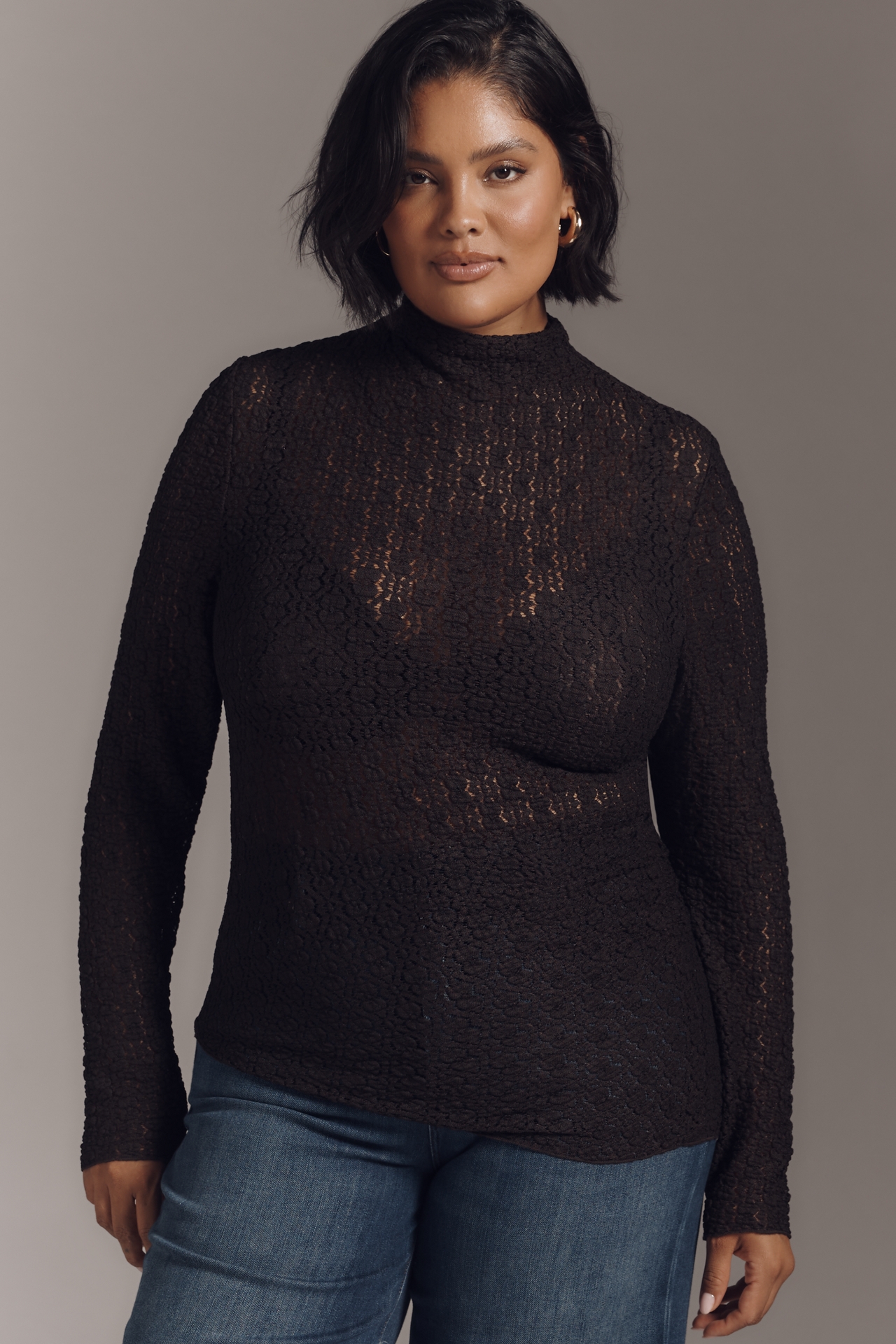 By Anthropologie Smocked Lace Long-Sleeve Top