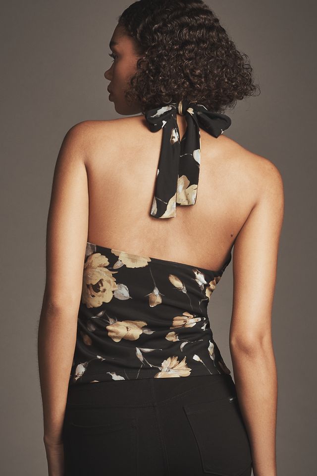 Saint Tropez West Dress Size 8 Black Floral Halter Top Casual