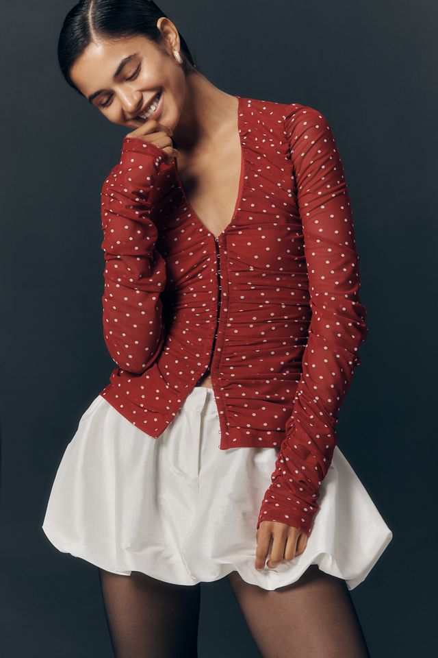 Maeve Ruched Long-Sleeve V-Neck Top #1