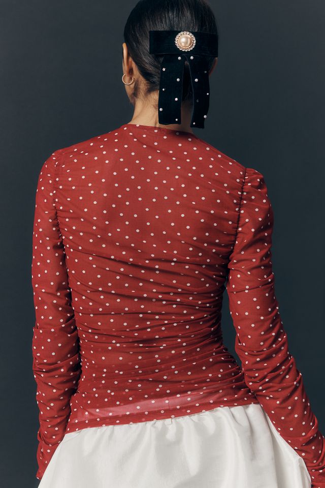 Maeve Ruched Long-Sleeve V-Neck Top #2