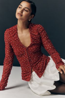 Maeve Ruched Long-Sleeve V-Neck Top