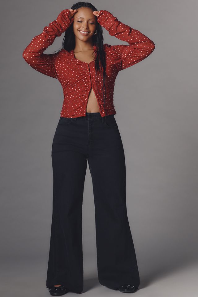 Maeve Ruched Long-Sleeve V-Neck Top #6